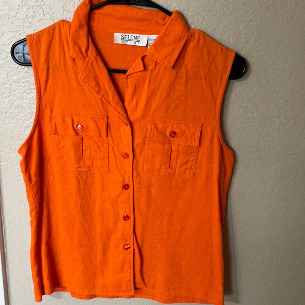 Collared Orange Tank Top Blouse